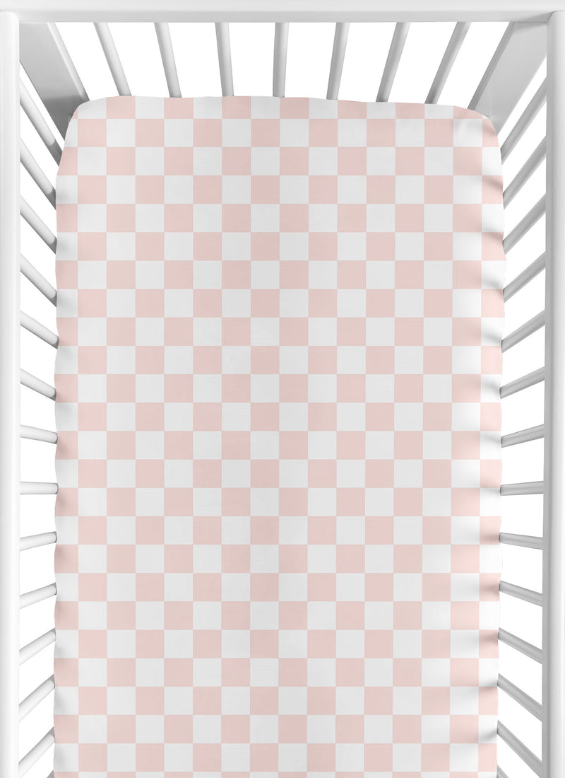 Gingham Checkered Plaid Collection Pink and White Crib Sheet