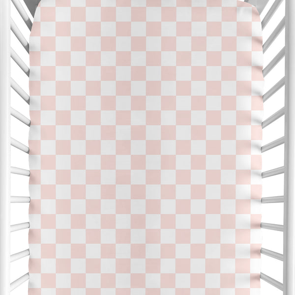 Gingham Checkered Plaid Collection Pink and White Crib Sheet