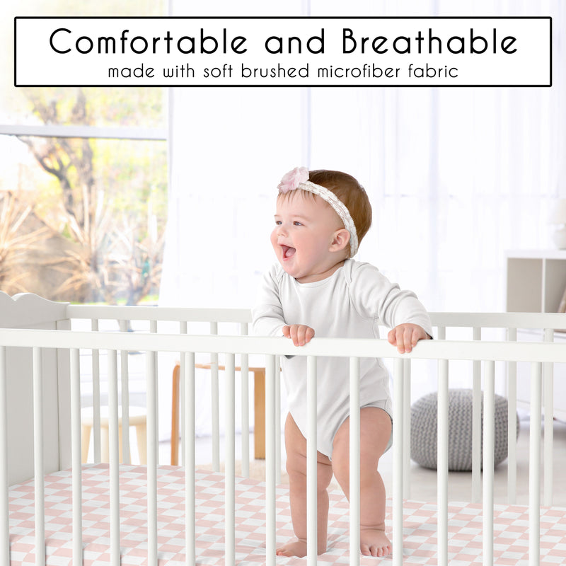 Gingham Checkered Plaid Collection Mini Crib Sheet - Pink and White