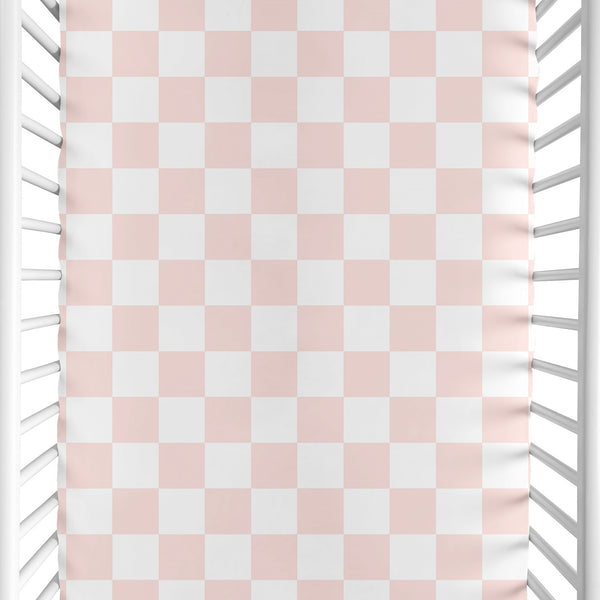 Gingham Checkered Plaid Collection Mini Crib Sheet - Pink and White