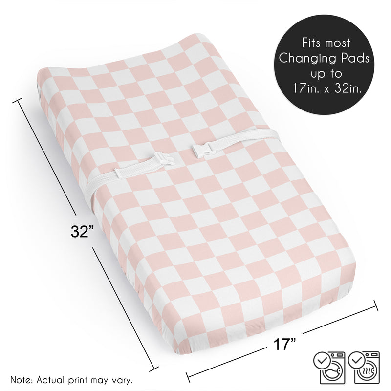 Gingham Checkered Plaid Collection Changing Pad Cover Sheet - Pink and White