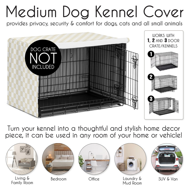 Gingham Checkered Plaid Collection Dog Crate Kennel Cover 36in. - Taupe and White
