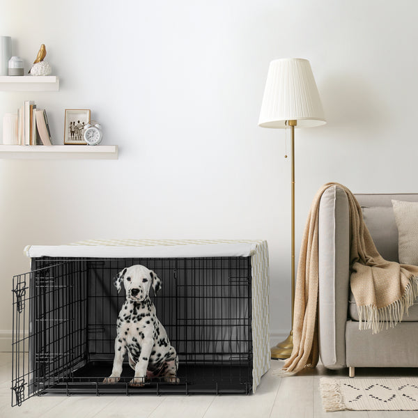 Gingham Checkered Plaid Collection Dog Crate Kennel Cover 36in. - Taupe and White alternate view