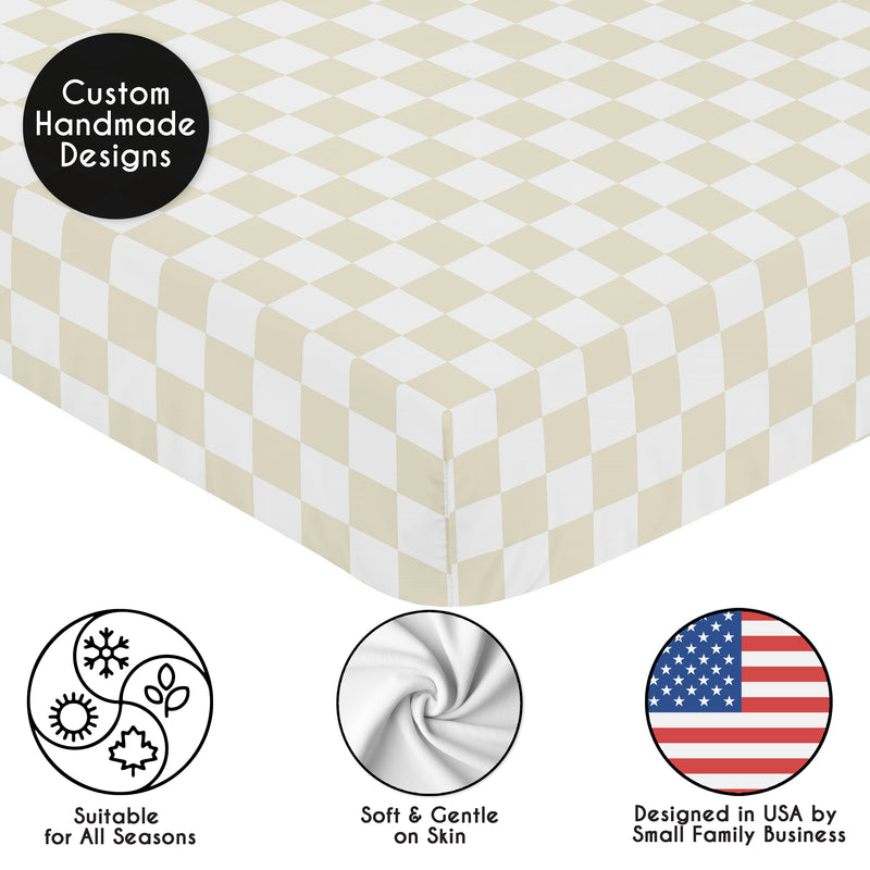 Gingham Checkered Plaid Collection Taupe and White Crib Sheet