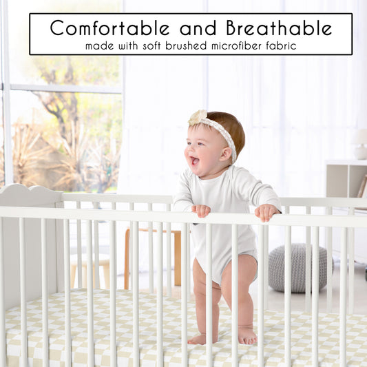 Gingham Checkered Plaid Collection Taupe and White Crib Sheet