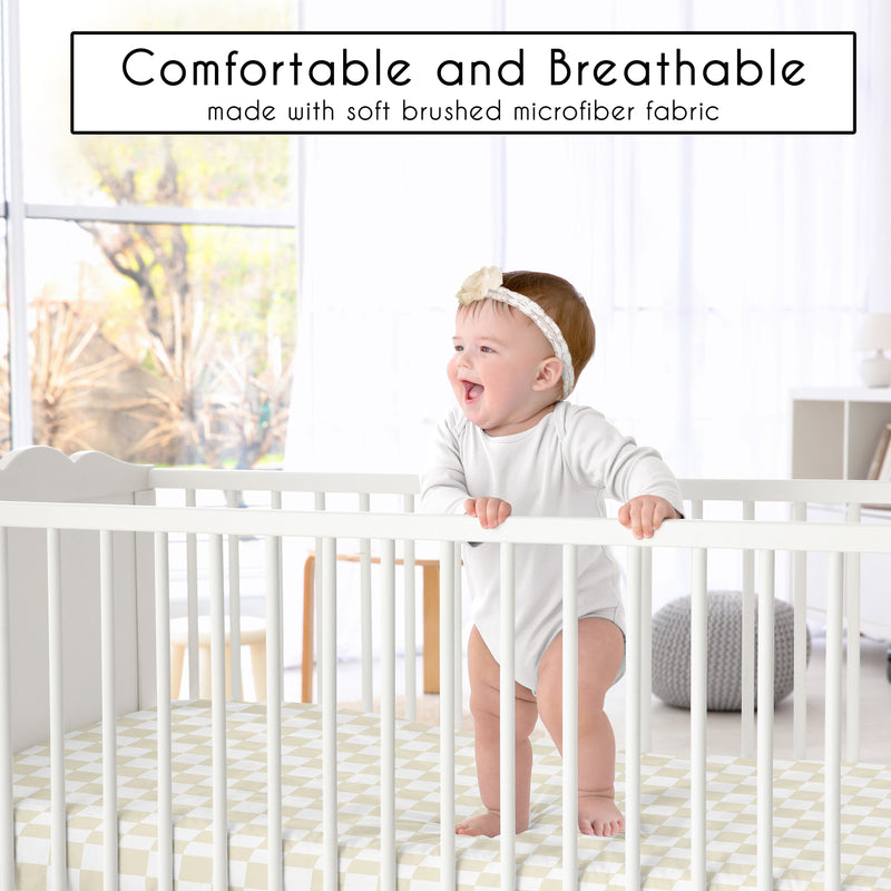 Gingham Checkered Plaid Collection Taupe and White Crib Sheet