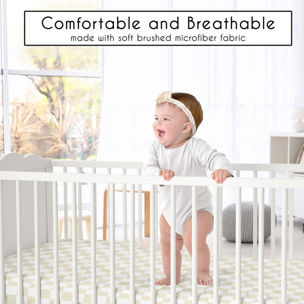 Gingham Checkered Plaid Collection Taupe and White Crib Sheet alternate view