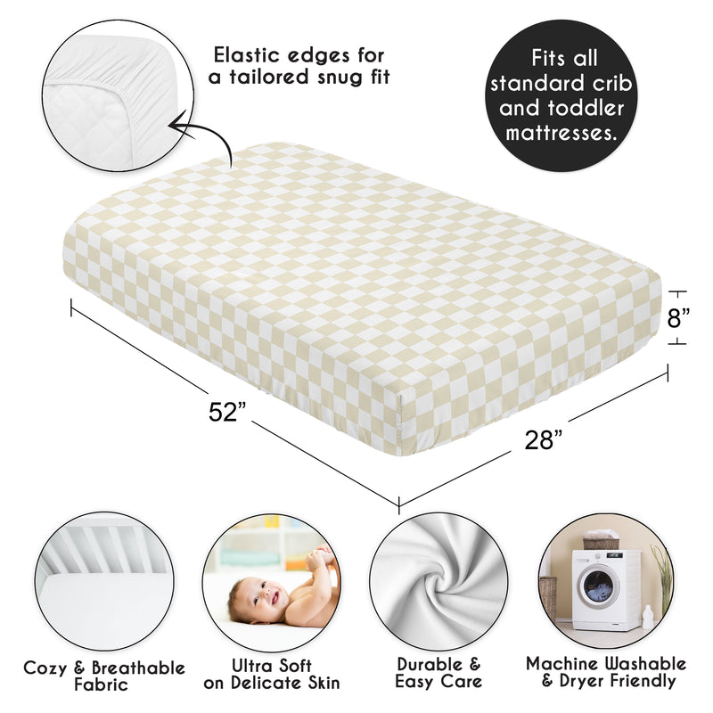 Gingham Checkered Plaid Collection Taupe and White Crib Sheet