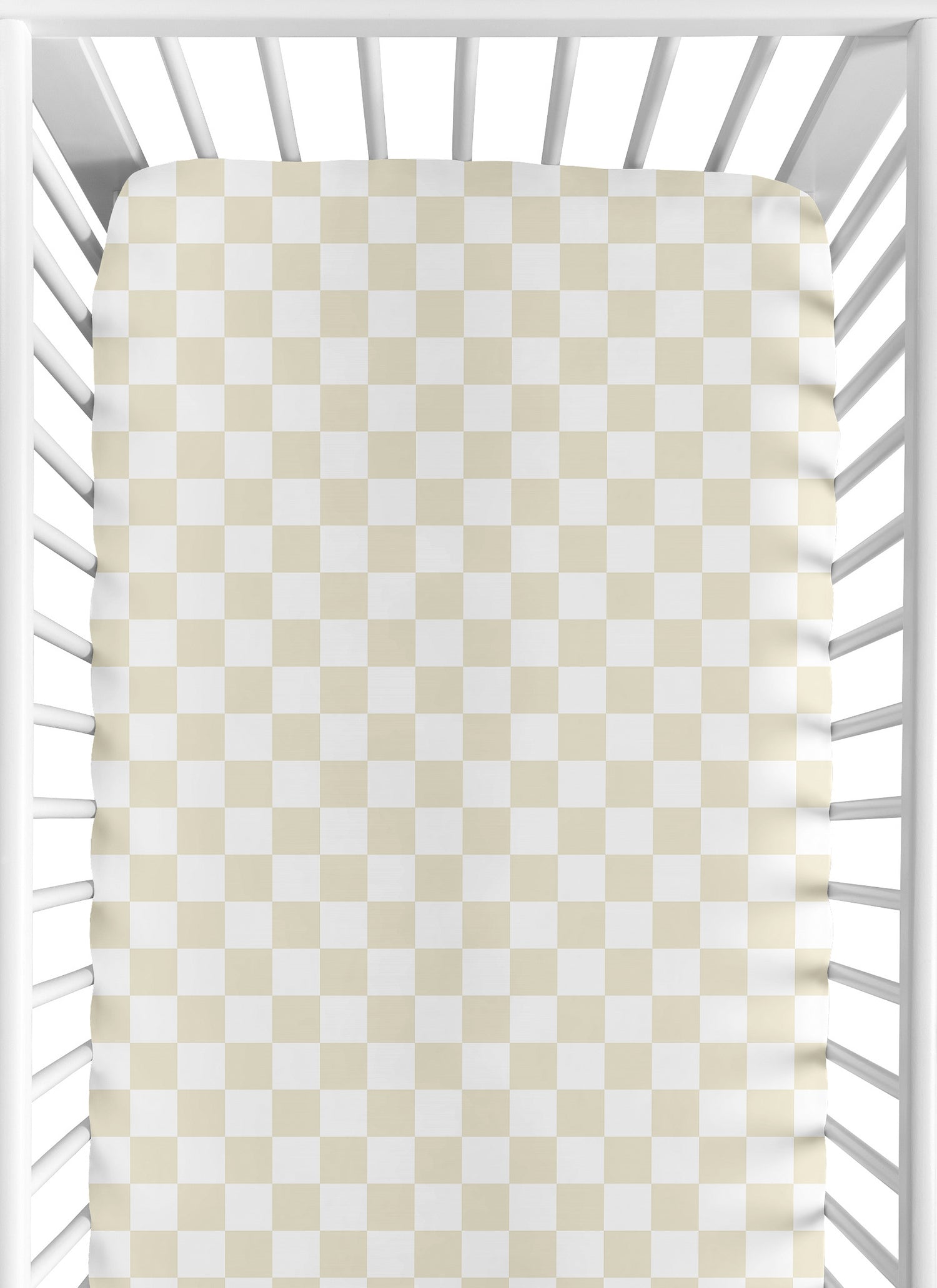 Gingham Checkered Plaid Collection Taupe and White Crib Sheet