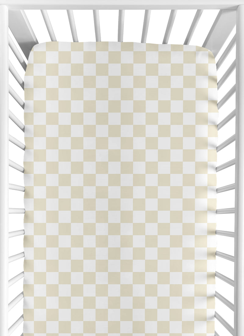 Gingham Checkered Plaid Collection Taupe and White Crib Sheet