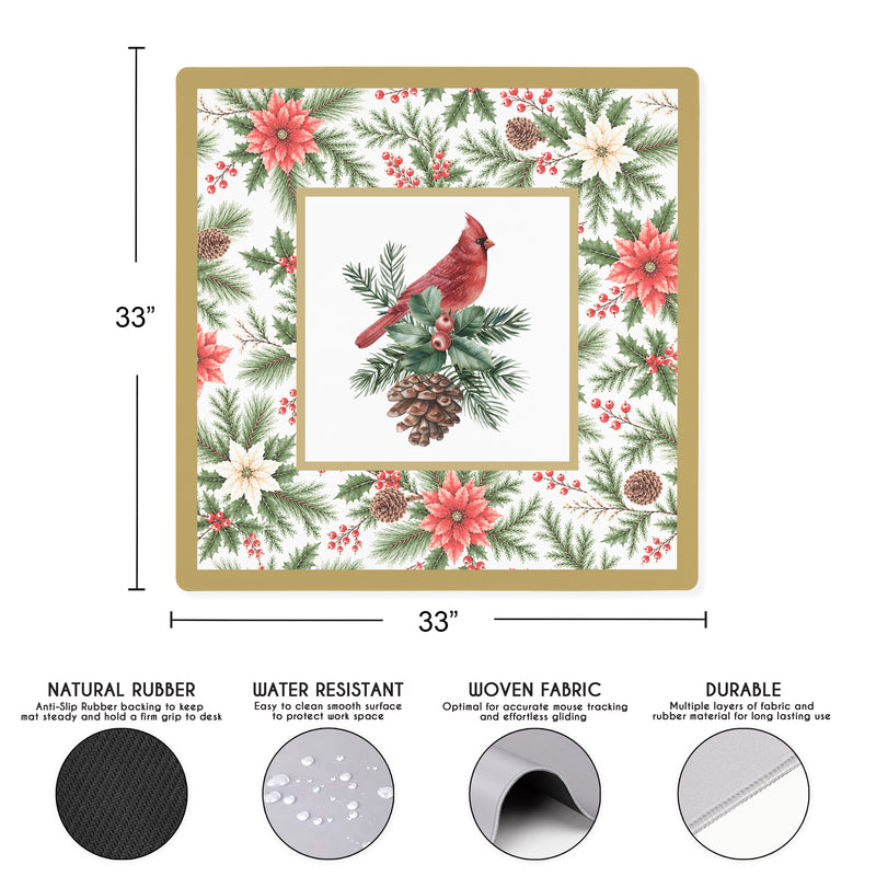Holiday Red Christmas Collection - Cardinal Print Mahjong Mat for Table - Shipped Rolled
