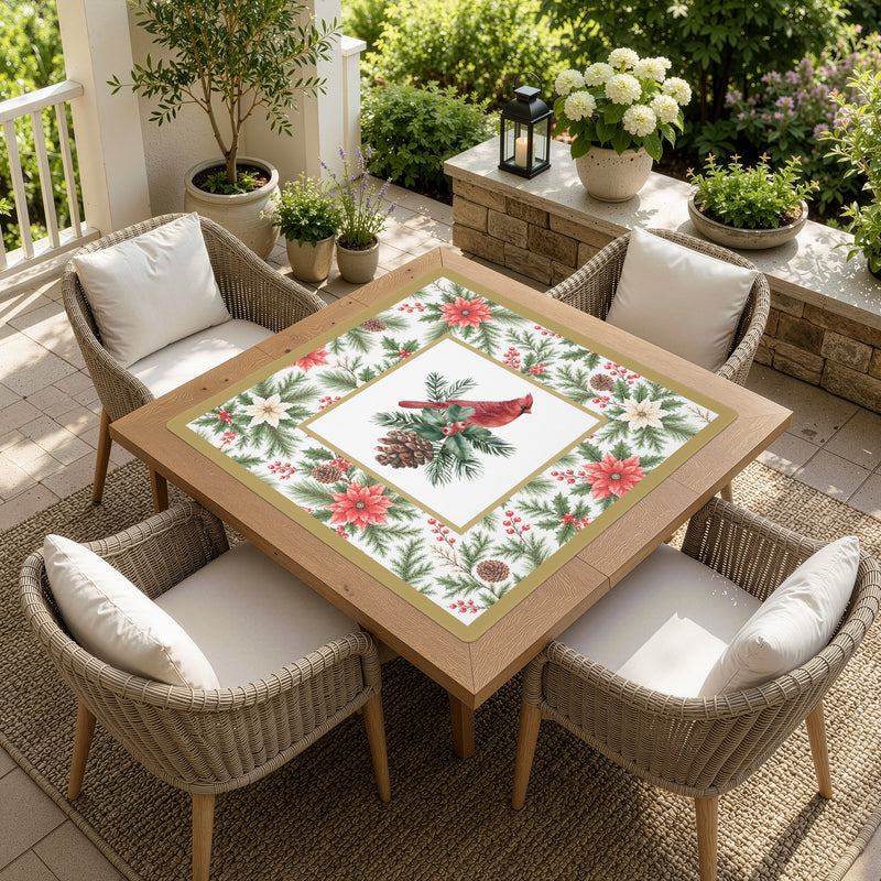 Holiday Red Christmas Collection - Cardinal Print Mahjong Mat for Table - Shipped Rolled