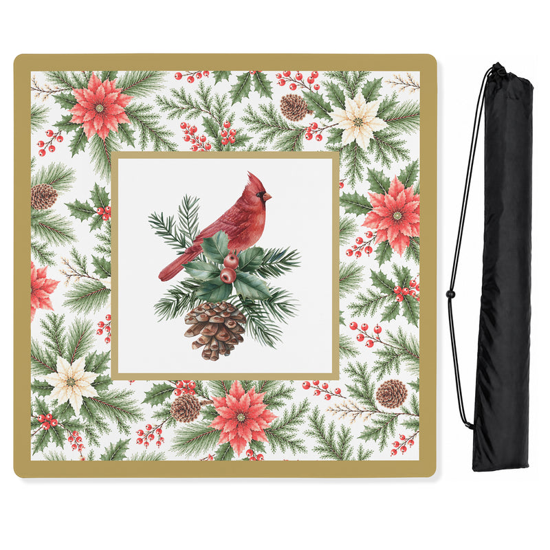 Holiday Red Christmas Collection - Cardinal Print Mahjong Mat for Table - Shipped Rolled