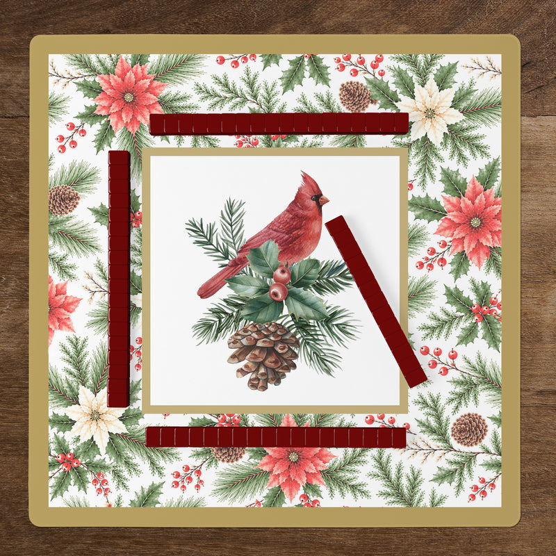 Holiday Red Christmas Collection - Cardinal Print Mahjong Mat for Table - Shipped Rolled