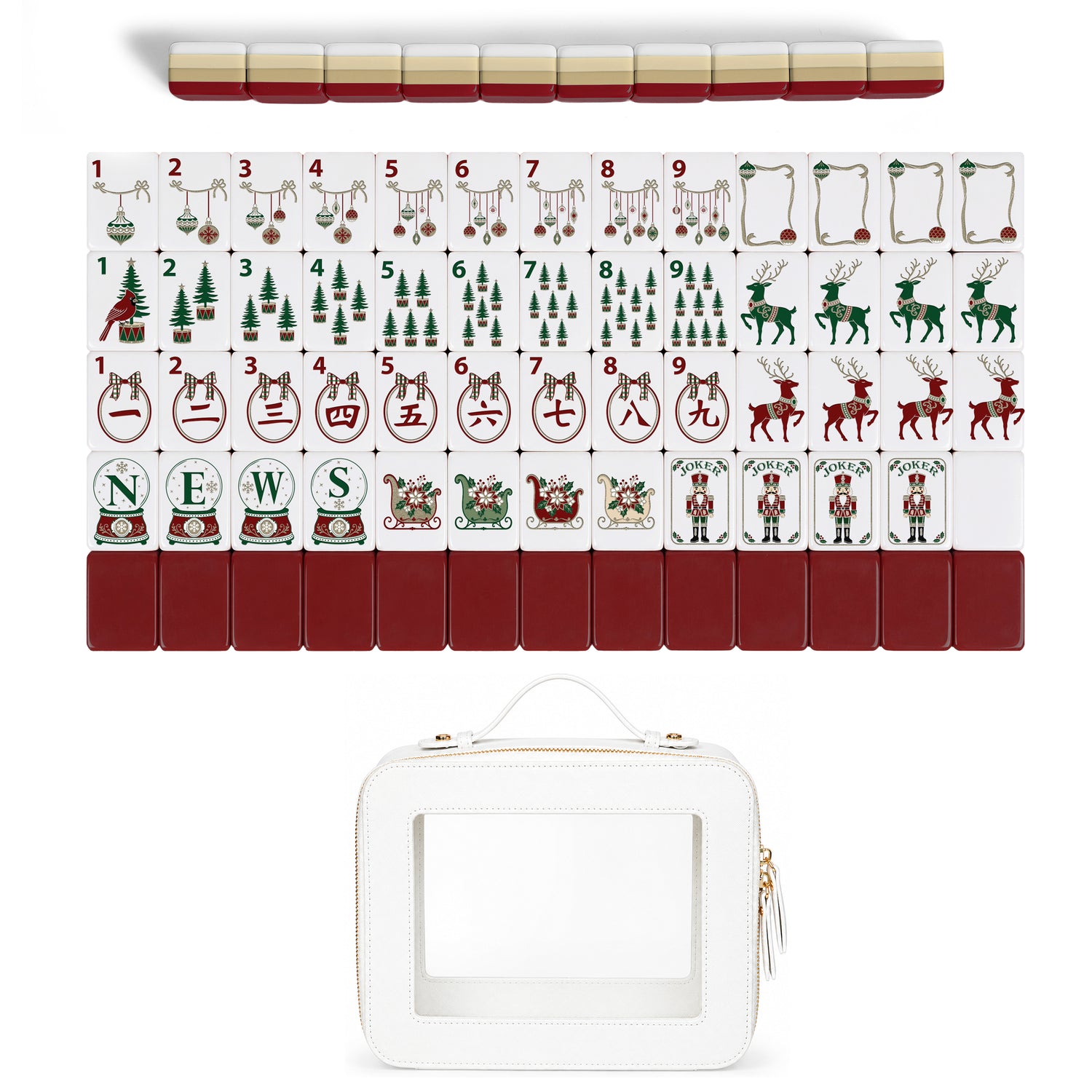 Holiday Red Christmas Collection American Mahjong Tile Set (160pc) 1.24in. Layered Acrylic with Paisley Travel Bag - Luxury Pink