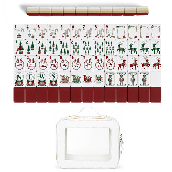 Holiday Red Christmas Collection American Mahjong Tile Set (160pc) 1.24in. Layered Acrylic with Paisley Travel Bag - Luxury Pink