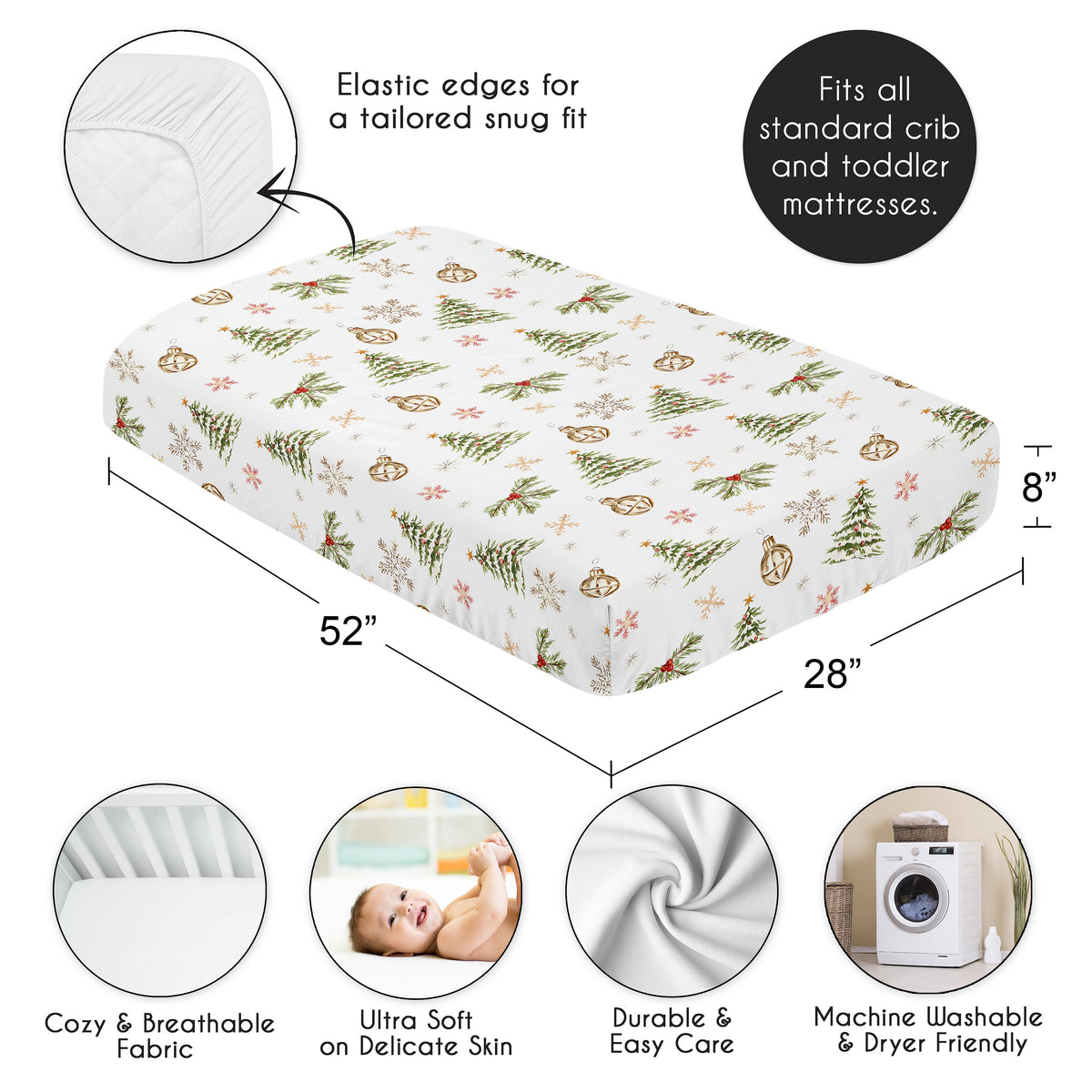 Christmas Holiday Collection Crib Sheet - Pinetrees Print