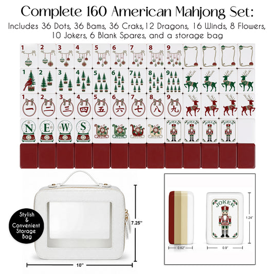 Holiday Red Christmas Collection American Mahjong Tile Set (160pc) 1.24in. Layered Acrylic with Paisley Travel Bag - Luxury Pink