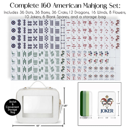 Green Classic Collection American Mahjong Tile Set (160pc) 1.24in. Layered Acrylic with Travel Bag