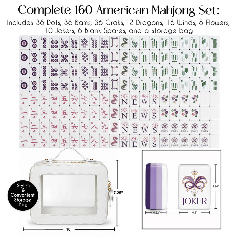 Purple Classic Collection American Mahjong Tile Set (160pc) 1.24in. Layered Acrylic with Travel Bag
