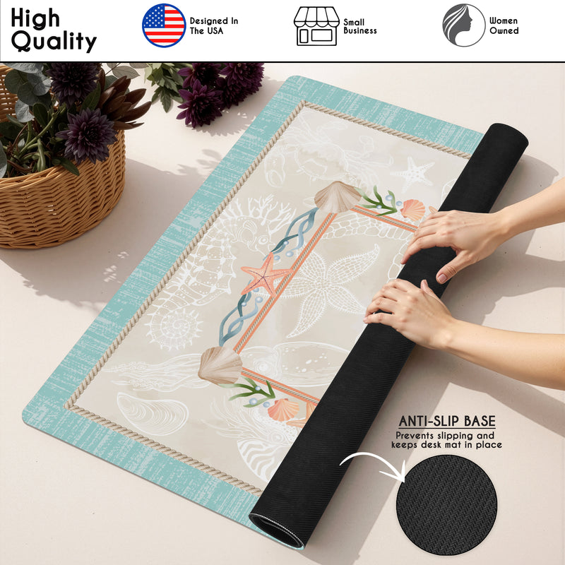 Blue Coastal Paradise Collection Mahjong Mat for Table - Shipped Rolled