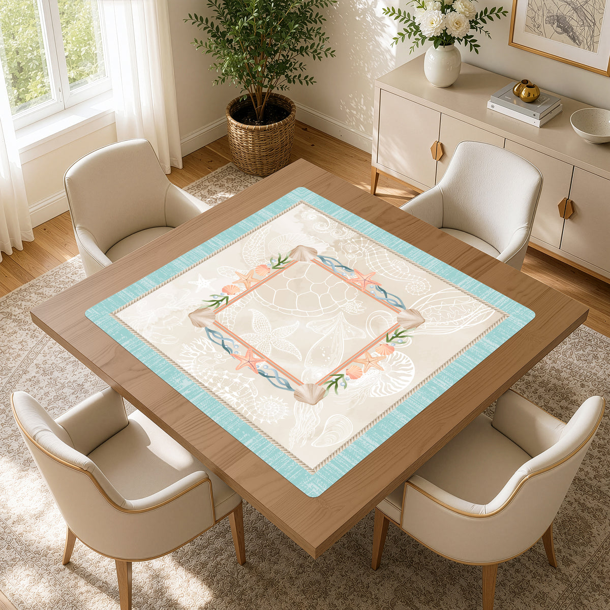 Blue Coastal Paradise Collection Mahjong Mat for Table - Shipped Rolled