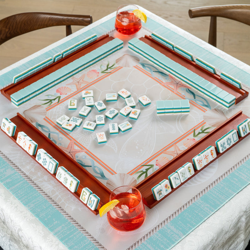 Blue Coastal Paradise Collection Mahjong Mat for Table - Shipped Rolled