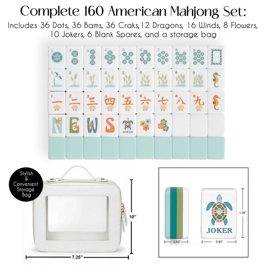 Blue Coastal Paradise Collection American Mahjong Tile Set (160pc) 1.26in. Layered Acrylic with Travel Bag