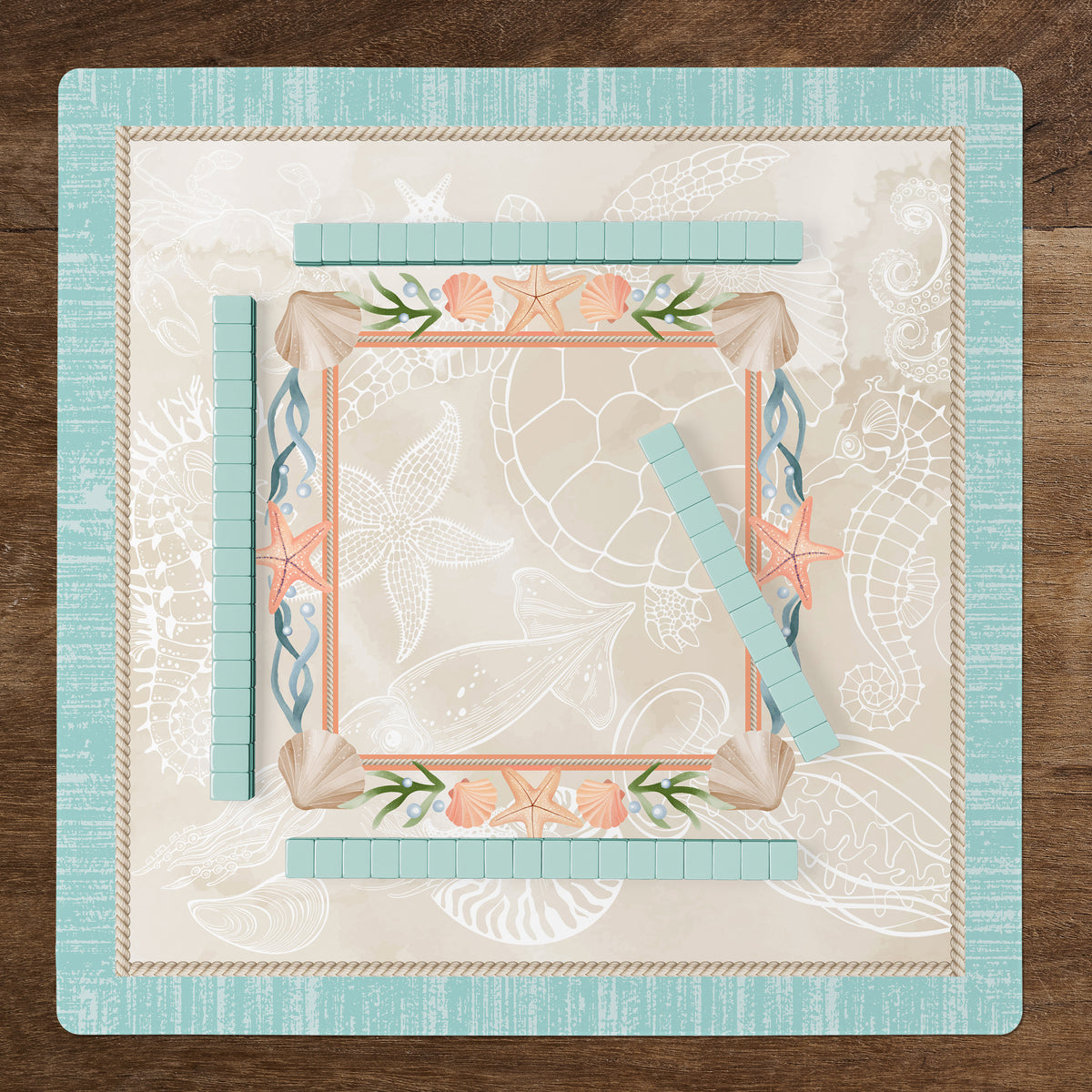 Blue Coastal Paradise Collection Mahjong Mat for Table - Shipped Rolled