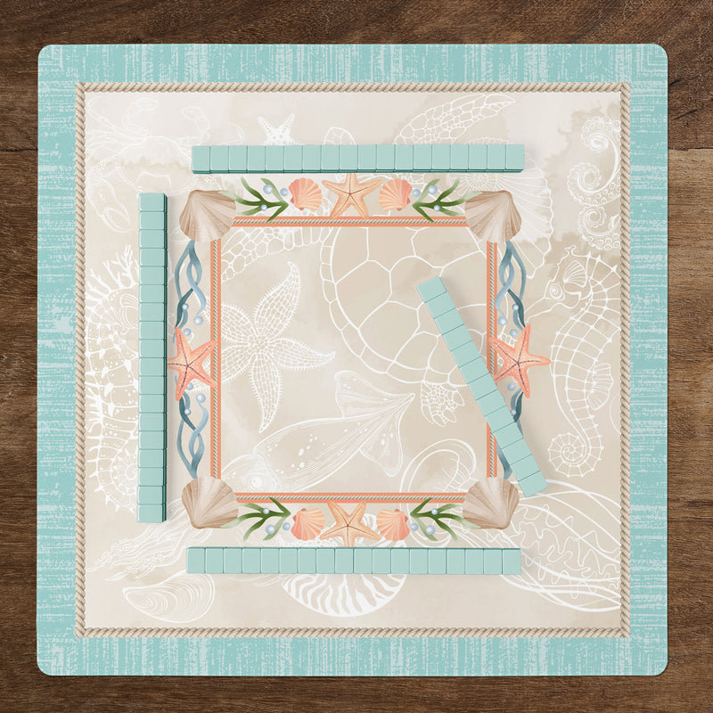Blue Coastal Paradise Collection Mahjong Mat for Table - Shipped Rolled