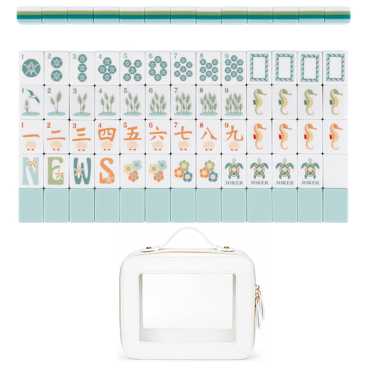 Blue Coastal Paradise Collection American Mahjong Tile Set (160pc) 1.26in. Layered Acrylic with Travel Bag