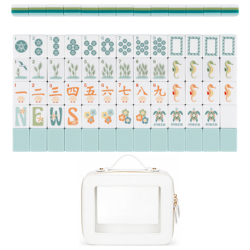 Blue Coastal Paradise Collection American Mahjong Tile Set (160pc) 1.26in. Layered Acrylic with Travel Bag