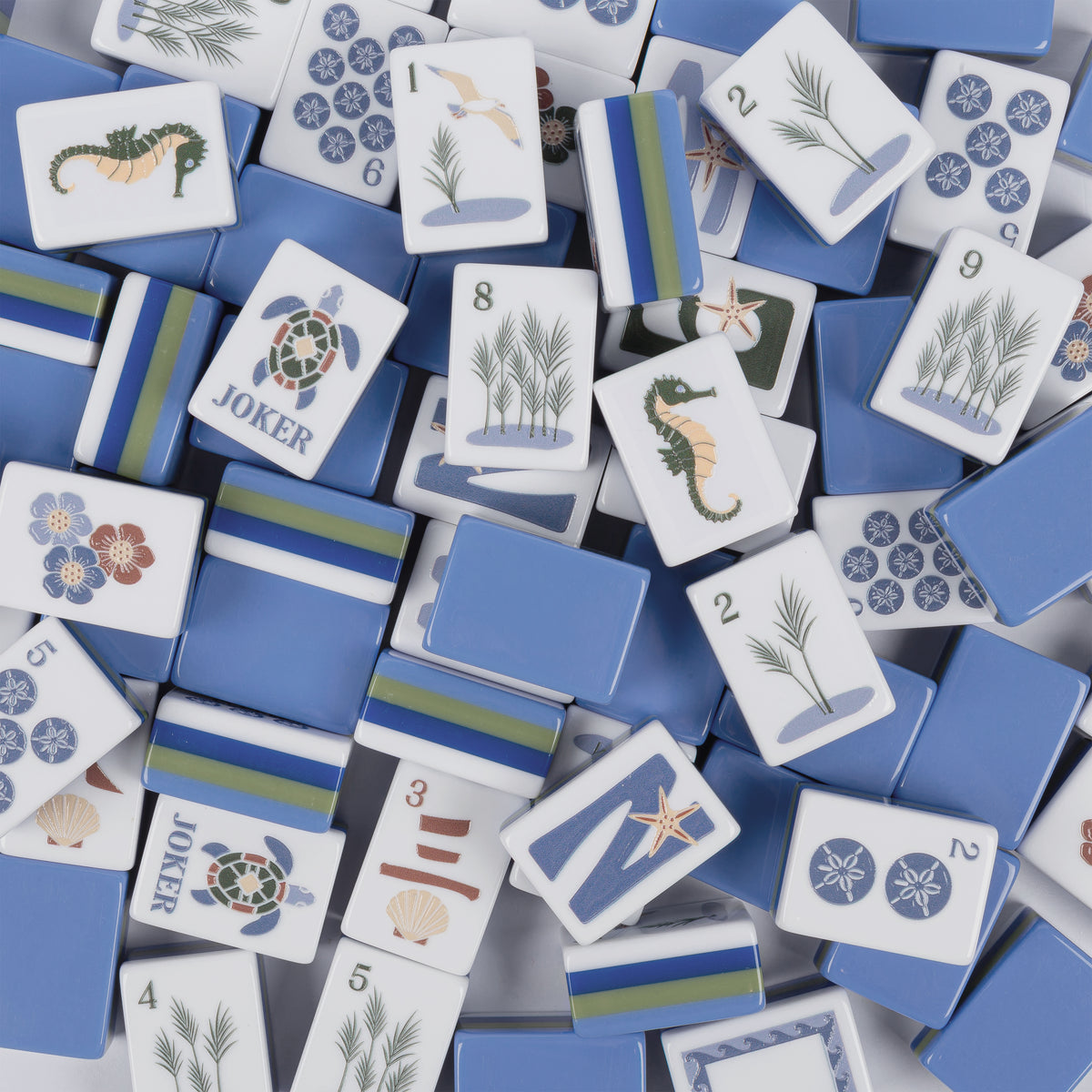 Sky Blue Coastal Paradise Collection American Mahjong Tile Set (160pc) 1.24in. Layered Acrylic with White Faux Leather Travel Bag