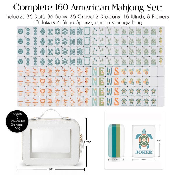 Sky Blue Coastal Paradise Collection American Mahjong Tile Set (160pc) 1.24in. Layered Acrylic with White Faux Leather Travel Bag alternate view