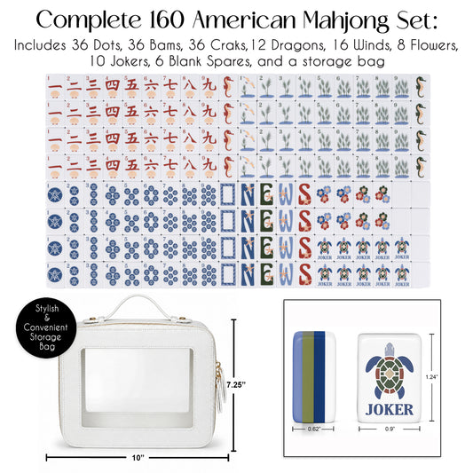Sky Blue Coastal Paradise Collection American Mahjong Tile Set (160pc) 1.24in. Layered Acrylic with White Faux Leather Travel Bag