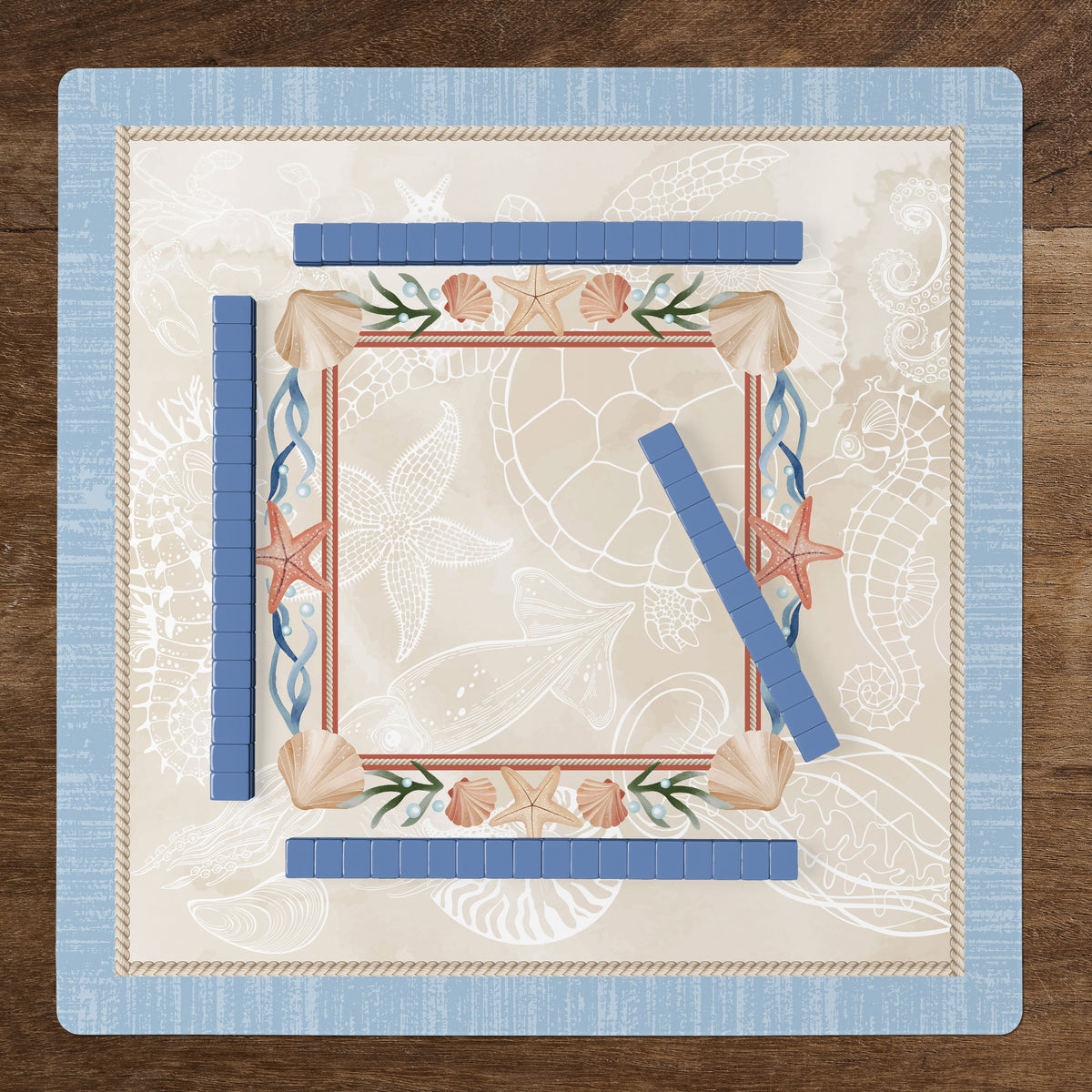Sky Blue Coastal Paradise Collection Mahjong Mat for Table - Shipped Rolled