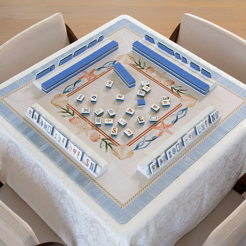 Sky Blue Coastal Paradise Collection Mahjong Mat for Table - Shipped Rolled