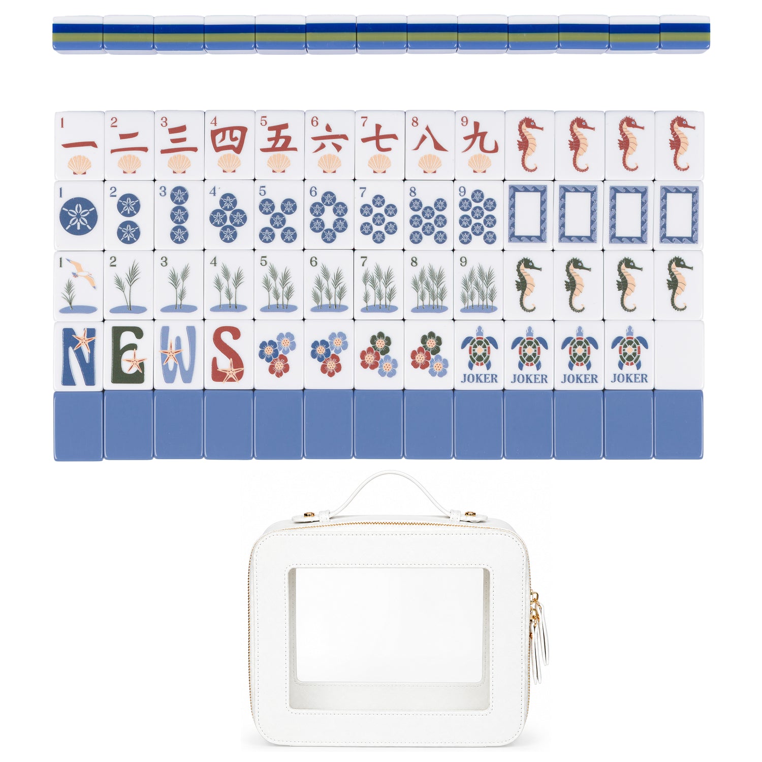 Sky Blue Coastal Paradise Collection American Mahjong Tile Set (160pc) 1.24in. Layered Acrylic with White Faux Leather Travel Bag
