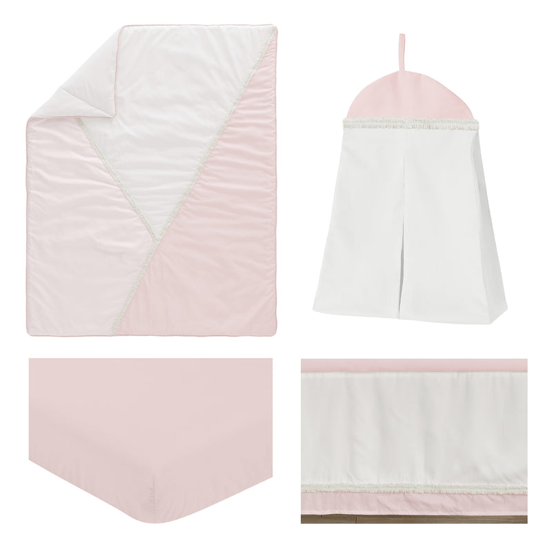 Boho Color Block Pink and Off White Collection 4 Piece Crib Bedding