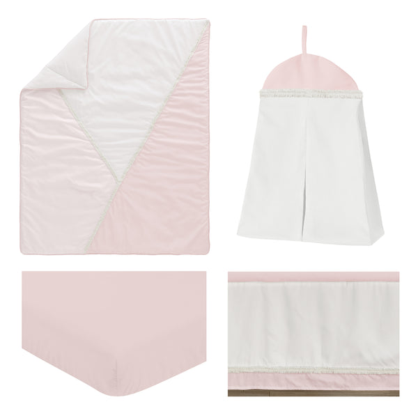 Boho Color Block Pink and Off White Collection 4 Piece Crib Bedding alternate view