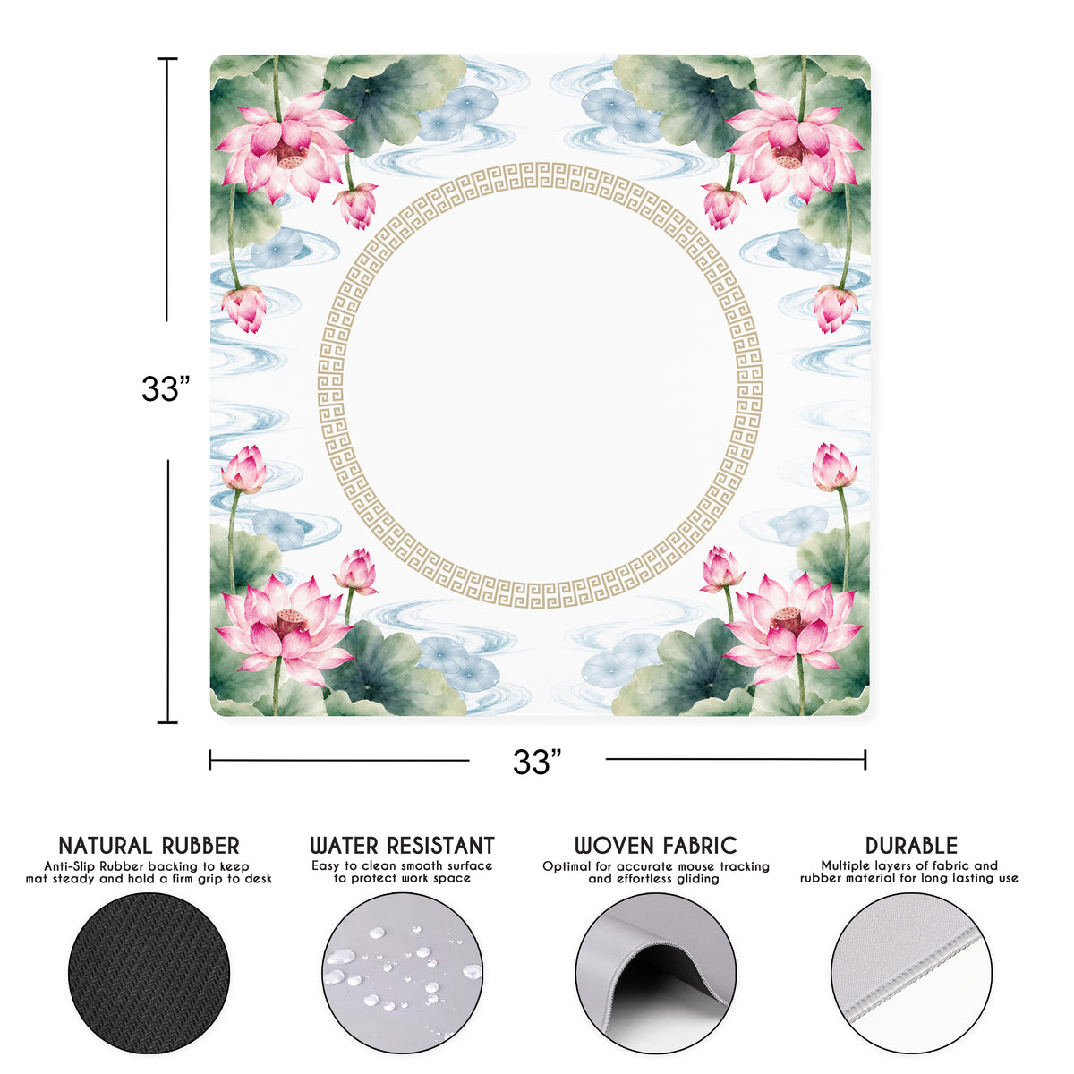 MJTI Community Collection Mahjong Mat for Table - Shipped Rolled - Lotus Floral