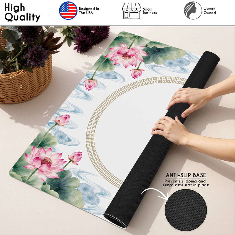 MJTI Community Collection Mahjong Mat for Table - Shipped Rolled - Lotus Floral