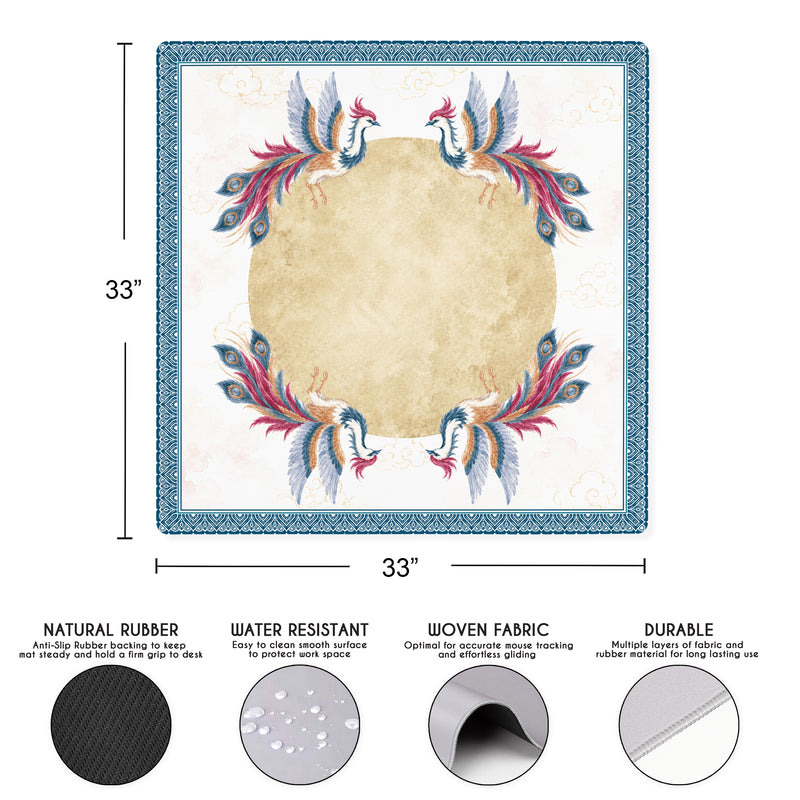 MJTI Community Collection Mahjong Mat for Table - Shipped Rolled - Blue Peacocks