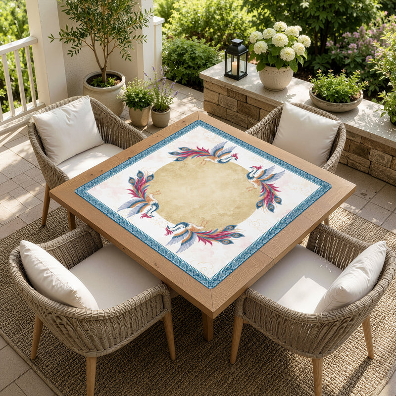 MJTI Community Collection Mahjong Mat for Table - Shipped Rolled - Blue Peacocks