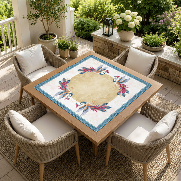 MJTI Community Collection Mahjong Mat for Table - Shipped Rolled - Blue Peacocks alternate view