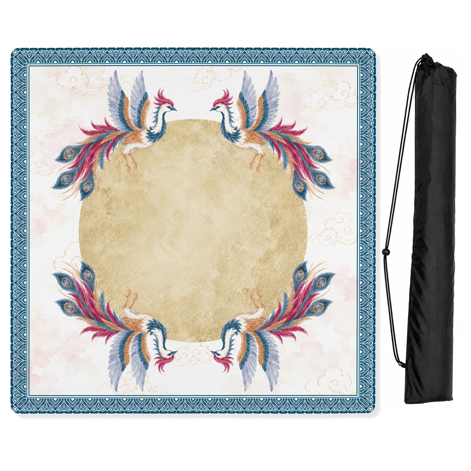 MJTI Community Collection Mahjong Mat for Table - Shipped Rolled - Blue Peacocks