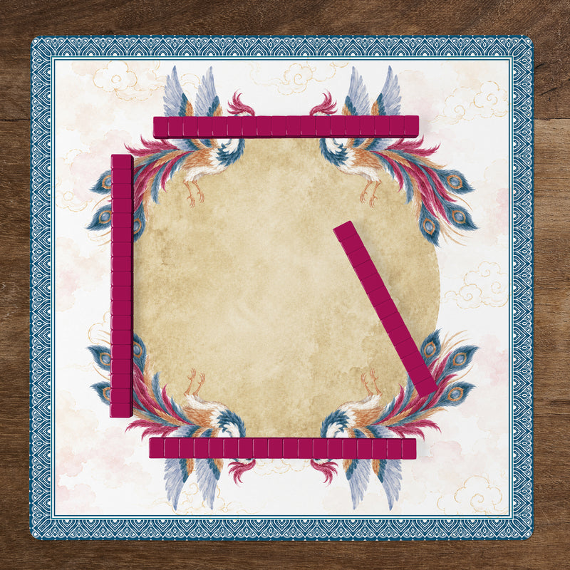 MJTI Community Collection Mahjong Mat for Table - Shipped Rolled - Blue Peacocks