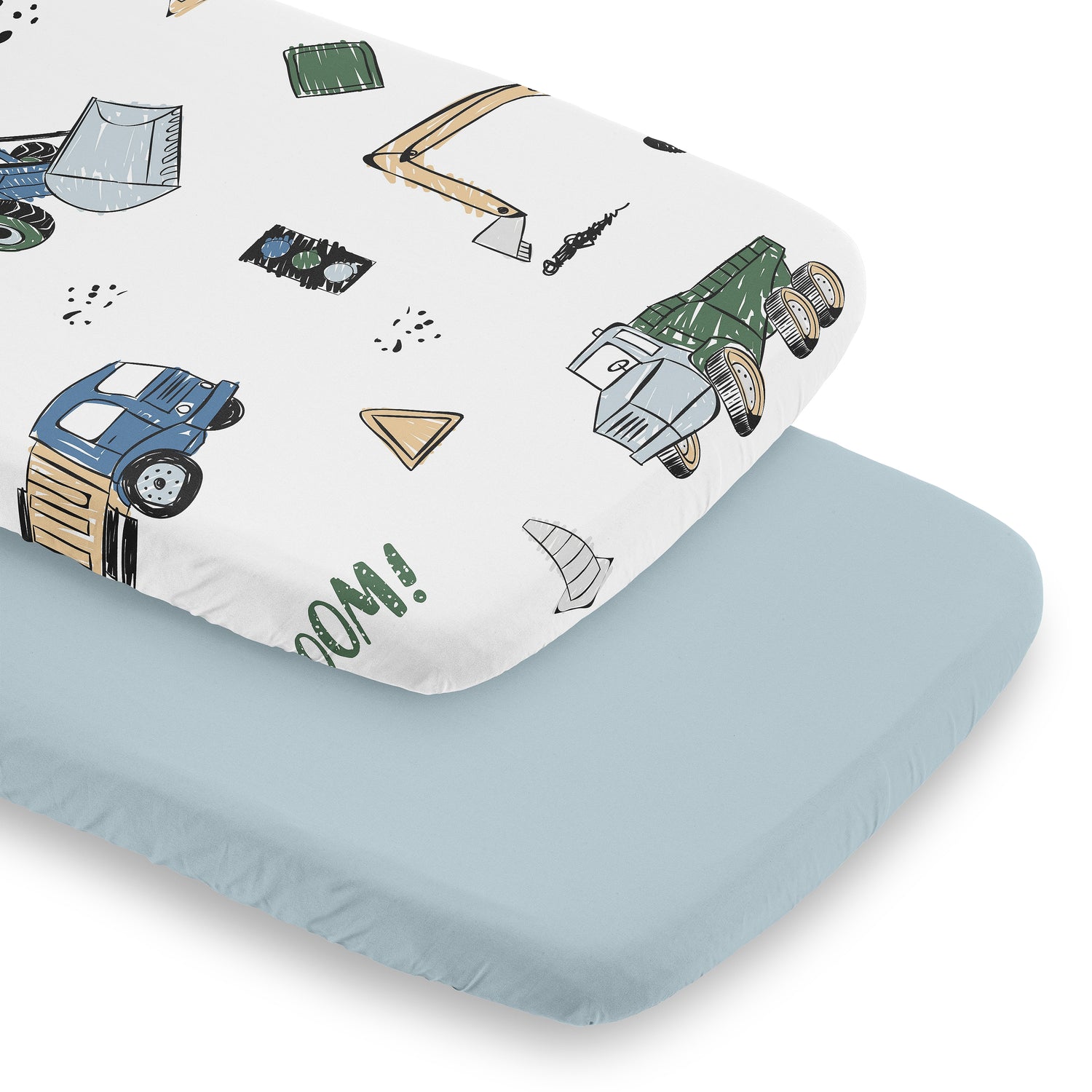 Construction Truck Green and Blue Collection 2 Pack Baby Bassinet Fitted Sheets