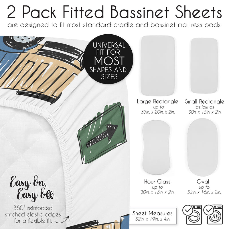 Construction Truck Green and Blue Collection 2 Pack Baby Bassinet Fitted Sheets
