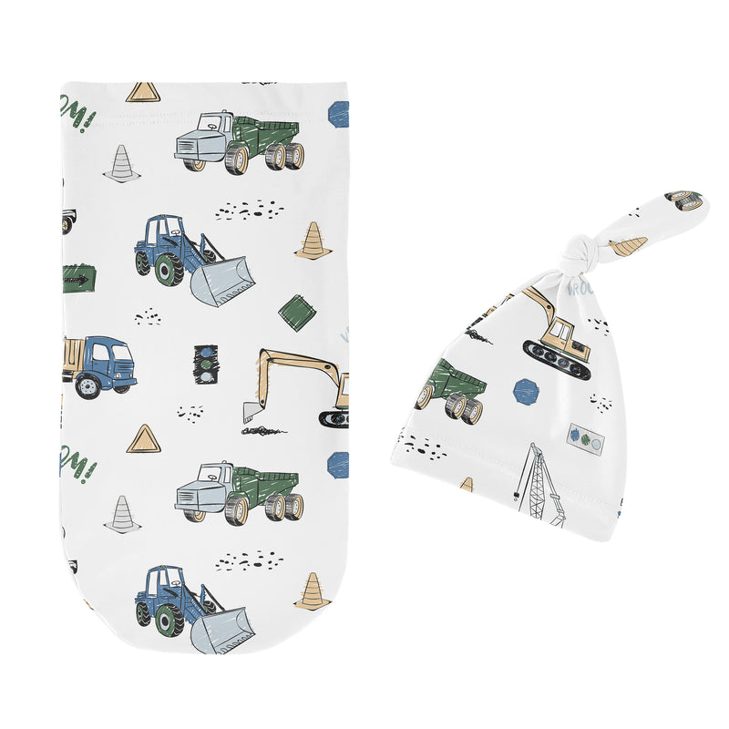 Construction Truck Green and Blue Collection Baby Cocoon and Beanie Hat - 2 Piece Set